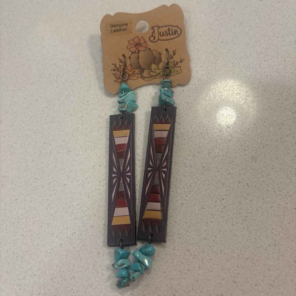 Justin Boots Genuine Leather Earrings with Turquoise Accents